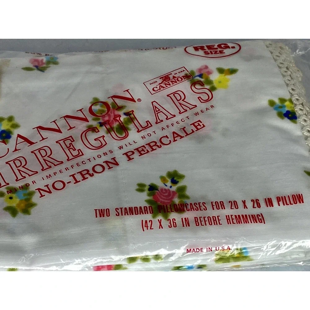 VTG Cannon Mills Pillowcases New Old Stock Standard Size With Lace Ends‎